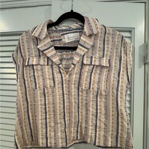 Anthropologie Textured Cotton Striped V-neck Top- Perfect for Spring!